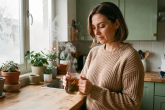Femme préparant une tisane chaude en hiver pour prévenir les infections respiratoires