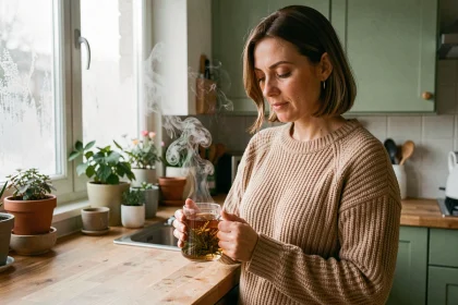 Femme préparant une tisane chaude en hiver pour prévenir les infections respiratoires